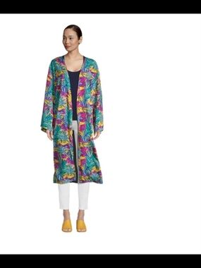 Cost Plus World Market Tropical Print Kimono - Pink, Yellow & Teal